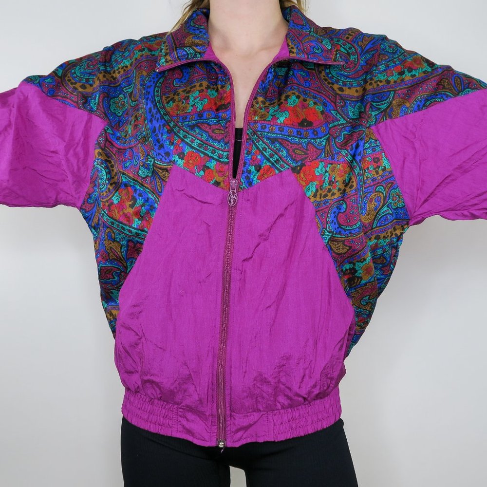 Vintage 80s Lavon Paisley Purple Windbreaker Jacket